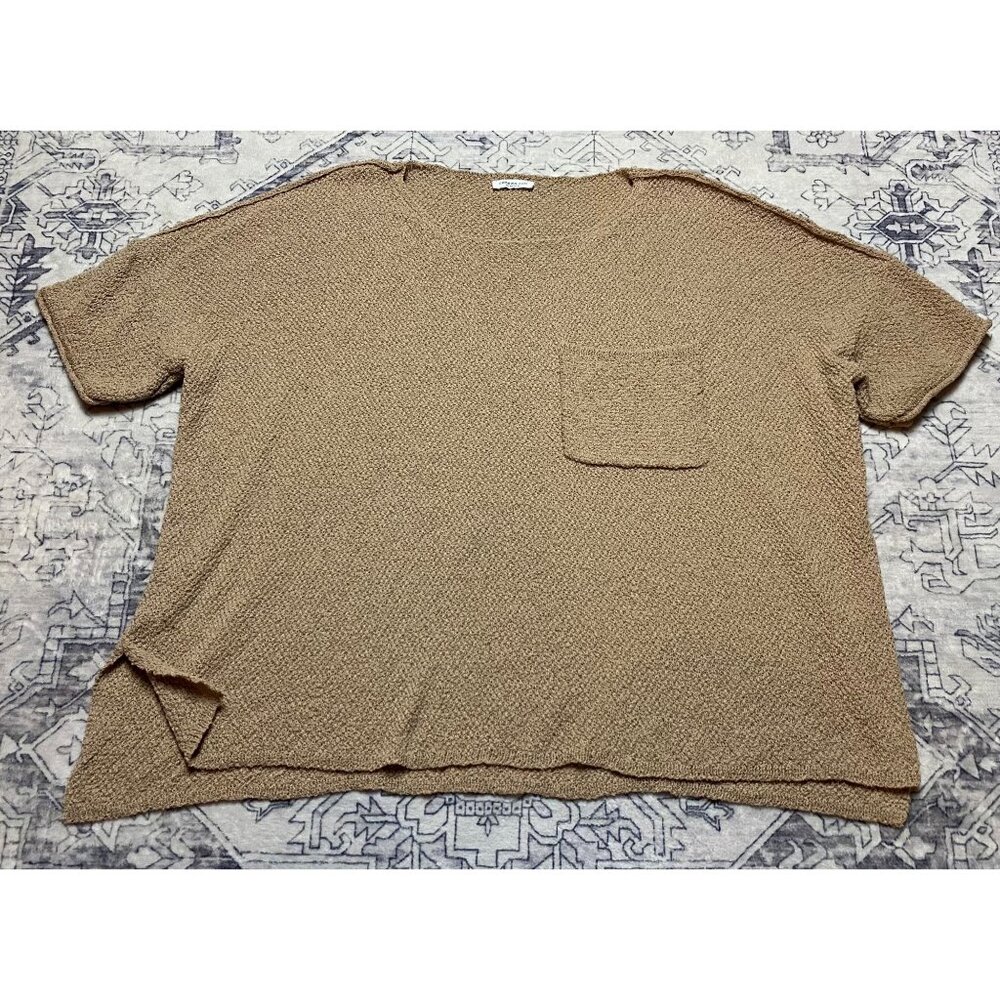 Chic‎ Soul Womens 2XL Tan Textured Short-Sleeve Top With Front Pocket Stretch